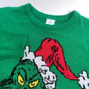 The Grinch Dr Seuss Mens XXL Green Ugly Christmas Sweater Santa Hat Graphic E204
